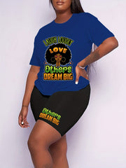 Women's Plus Figure & Slogan Print Top & Shorts Set
