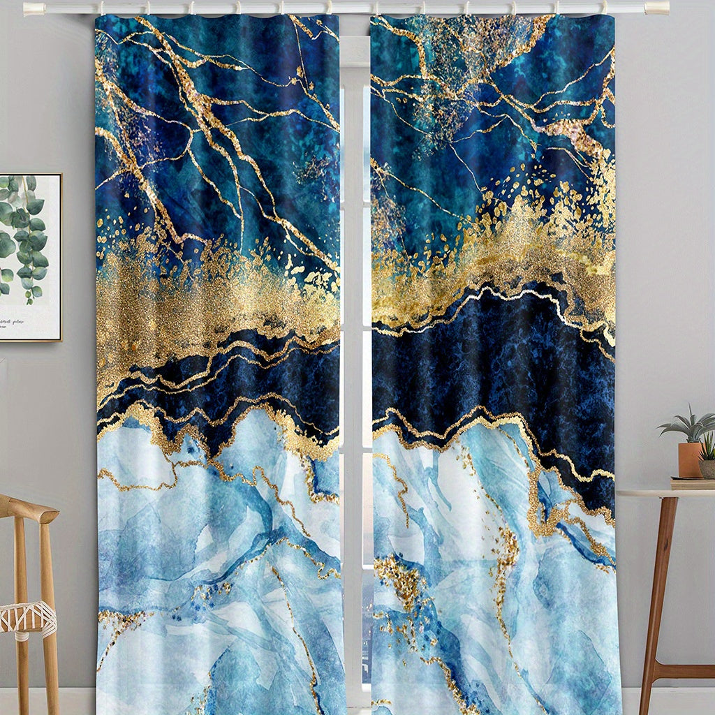 2pcs Marble Print Polyester Curtain for Home Decor Bedroom Office Kitchen