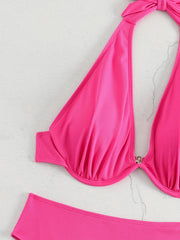 Basic Bikini Set Women's Plus Plain Halter Neck Medium Stretch