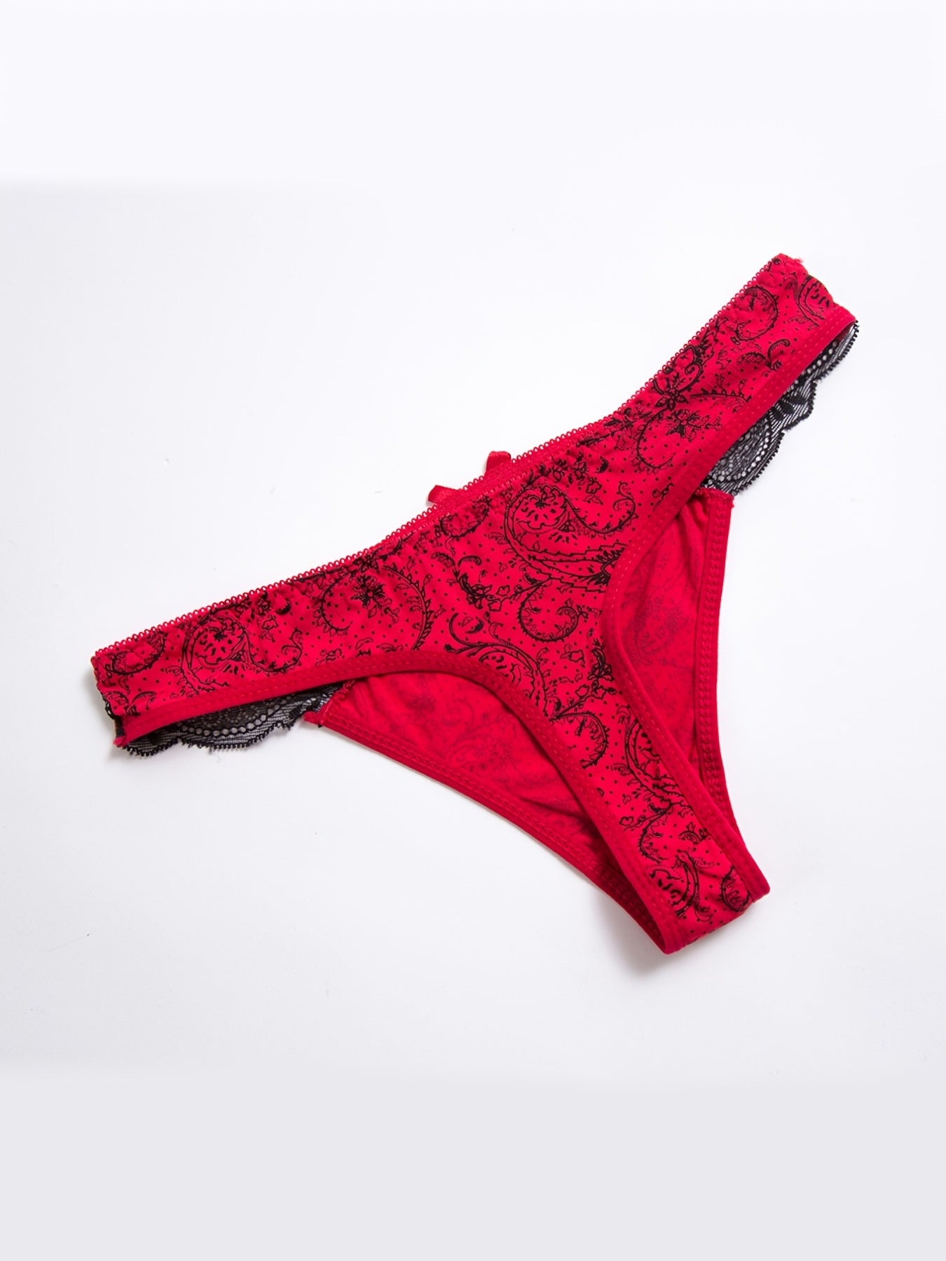 Sexy Lace Trim Printed Low Waist Thongs G-string Panties for Women
