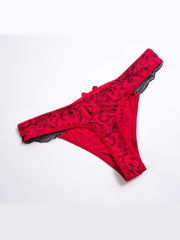 Sexy Lace Trim Printed Low Waist Thongs G-string Panties for Women