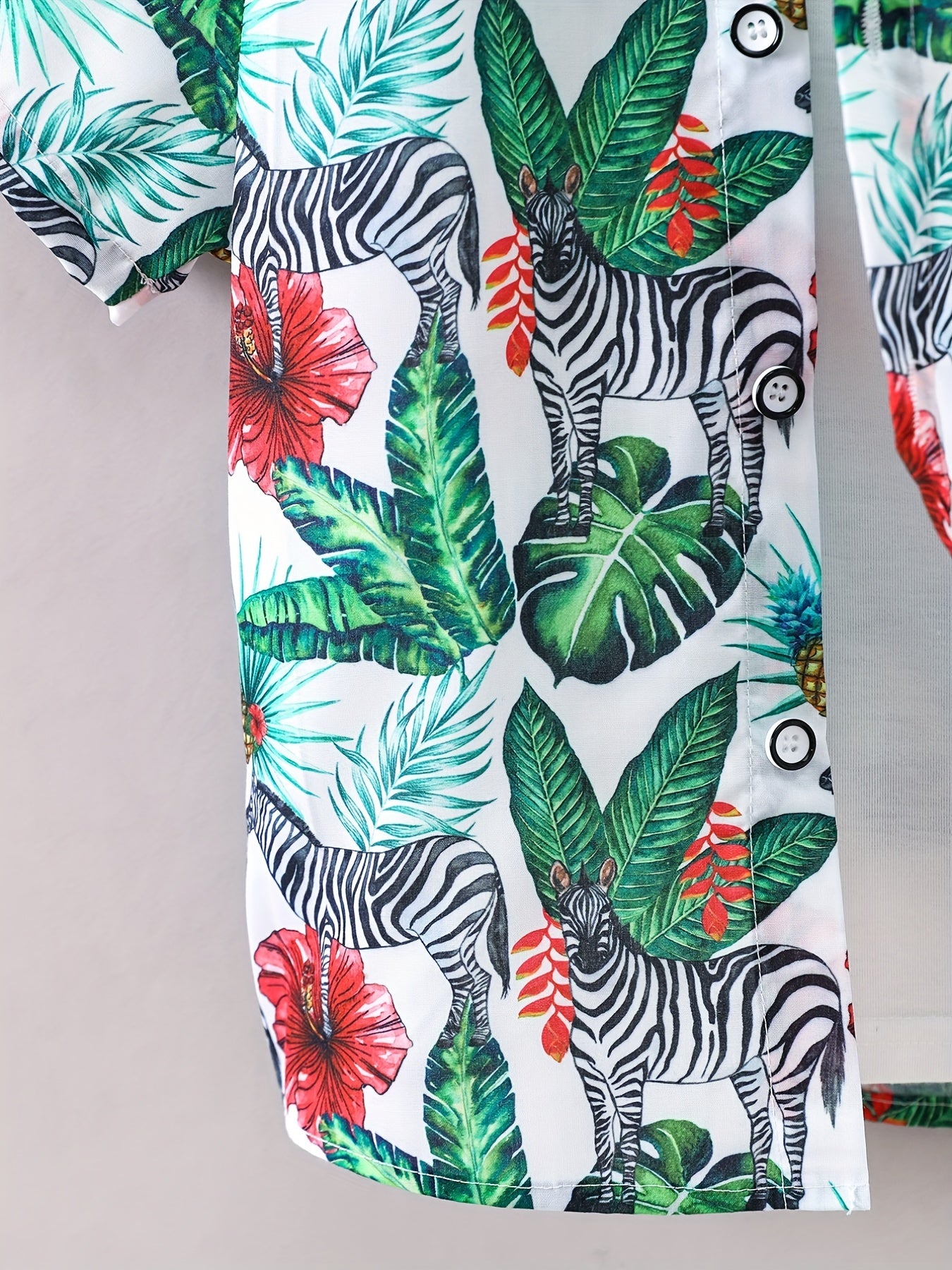 Hawaii Tropical Leaf And Animals Print Boys Shirt