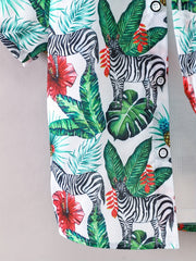 Hawaii Tropical Leaf And Animals Print Boys Shirt
