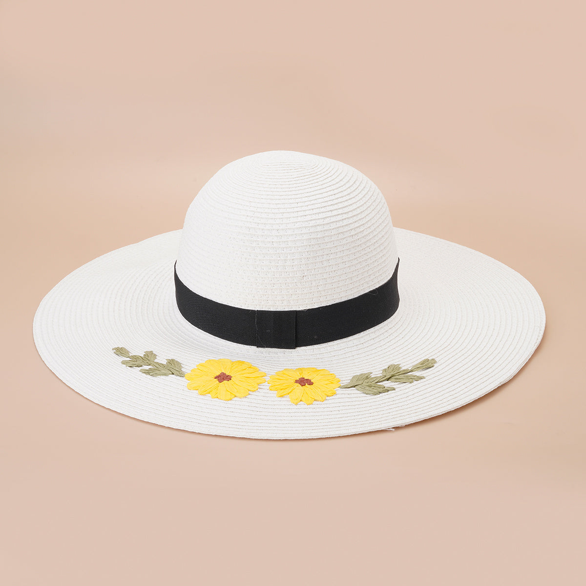 Flower Embroidery Sun Hat Easter Wide Flat Brim Straw Hat Women Beach Travel