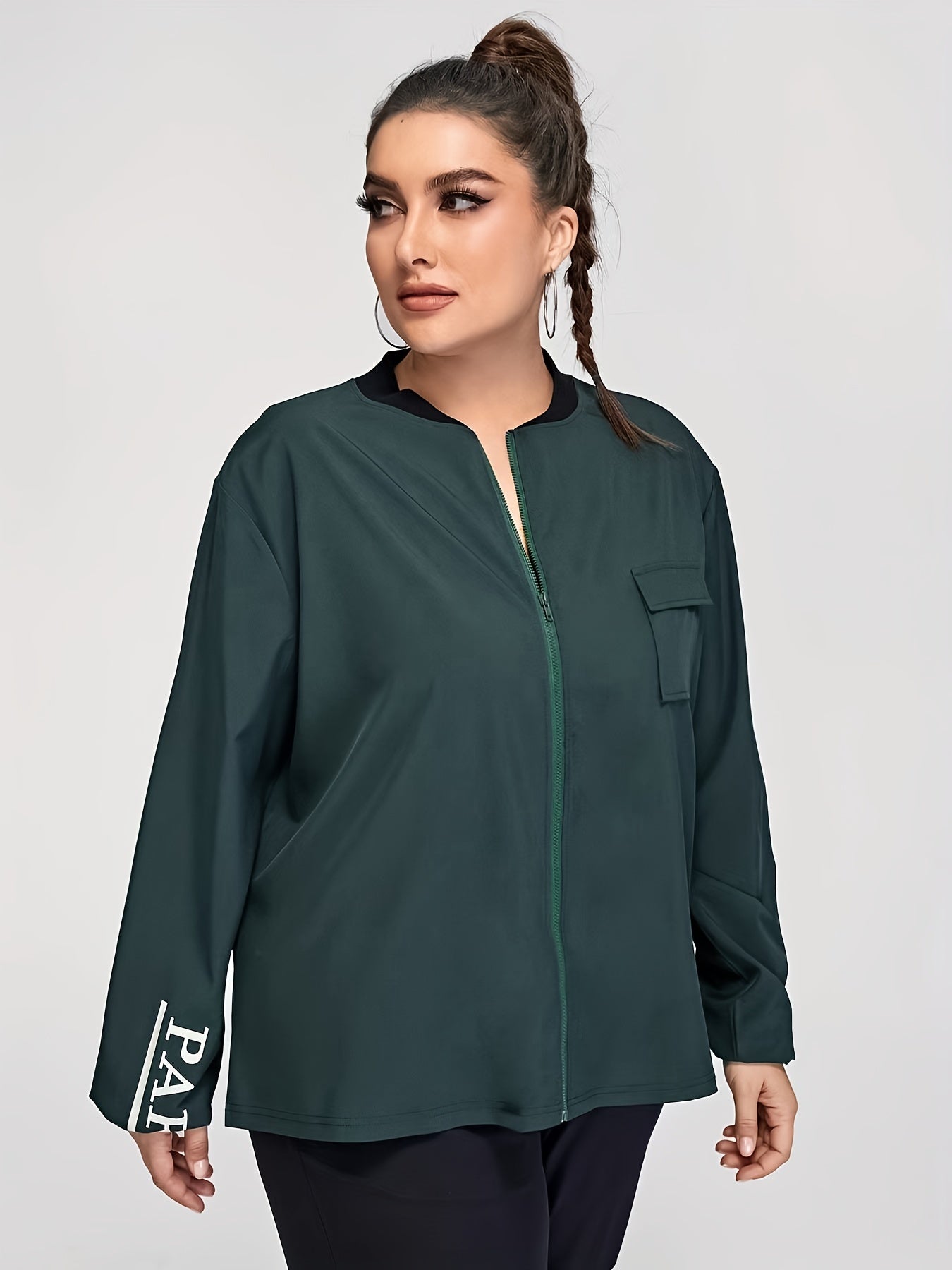 Women's Sports Top Letter Print Long Sleeve Zip Jacket