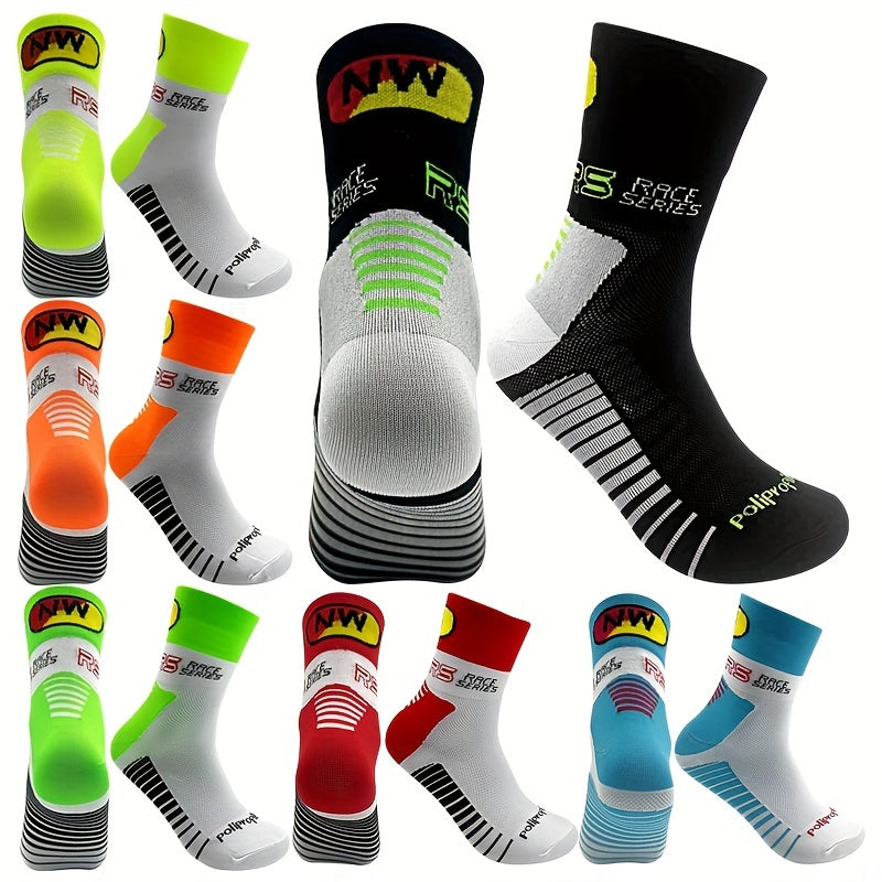 Mid Calf Athletic Socks Cycling Running Sweat Absorbing Breathable Sports
