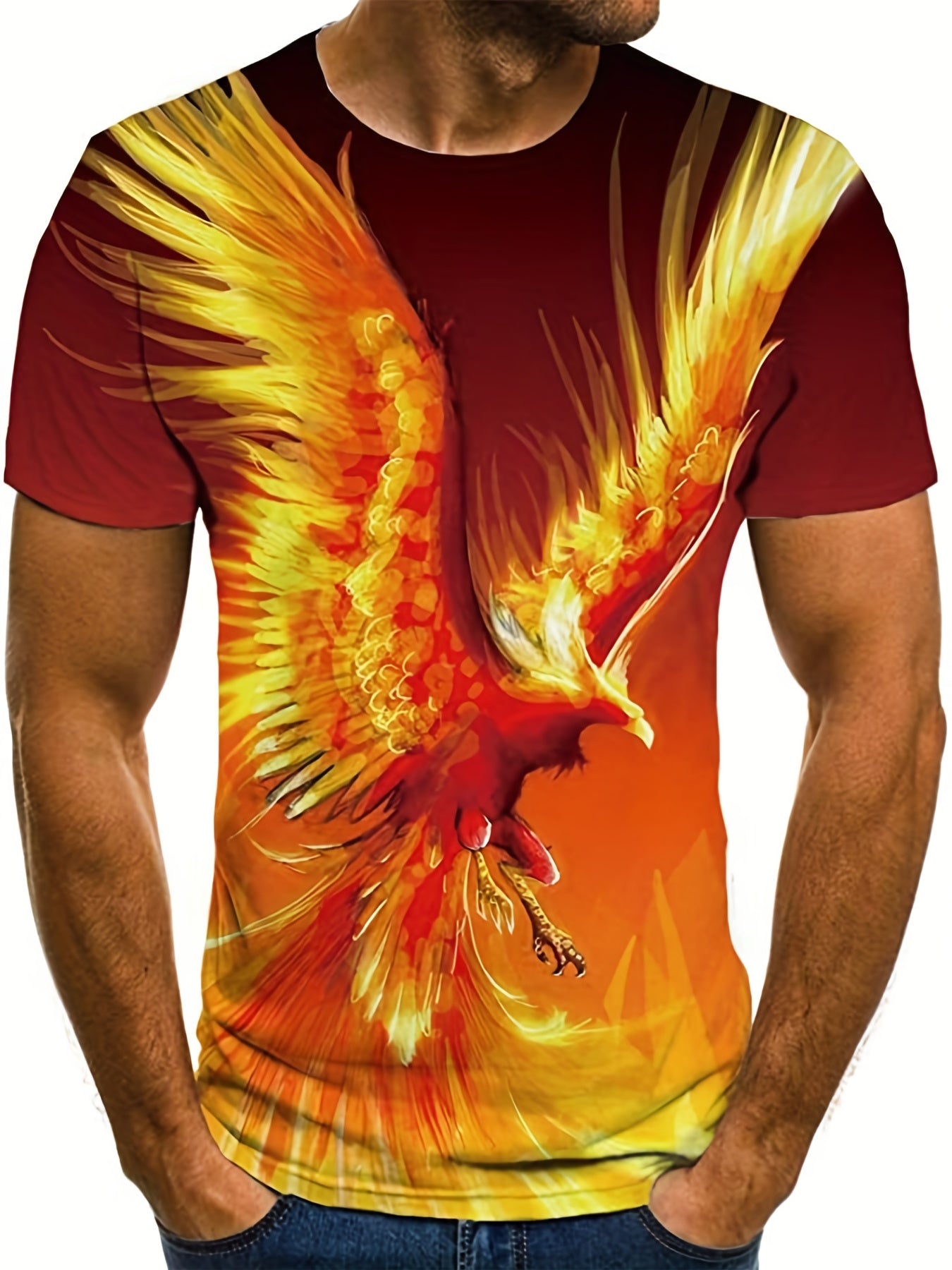 Men's Phoenix 3D Print T Shirt Casual Short Sleeve Tee