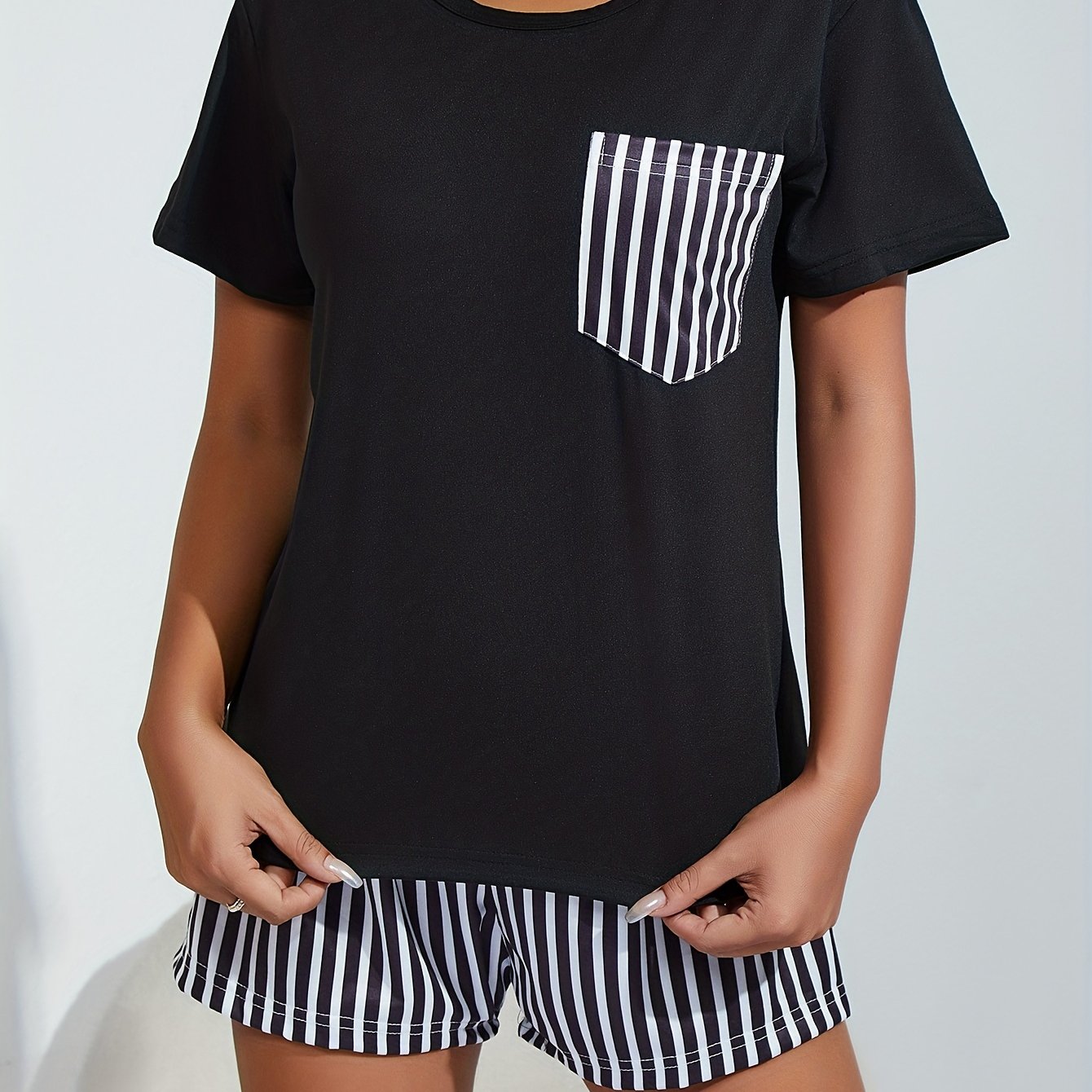 Striped Lounge Set Short Sleeve Top & Shorts Women's Loungewear