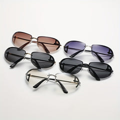Oval Rimless Wrap Sunglasses Thin Metal Frame