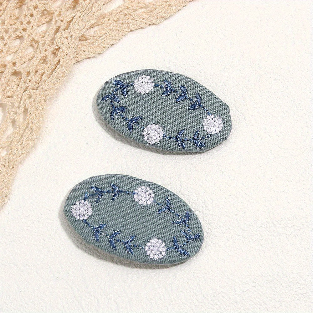 2pcs Flower Hair Clips Embroidery Metal Clips For Baby Girls