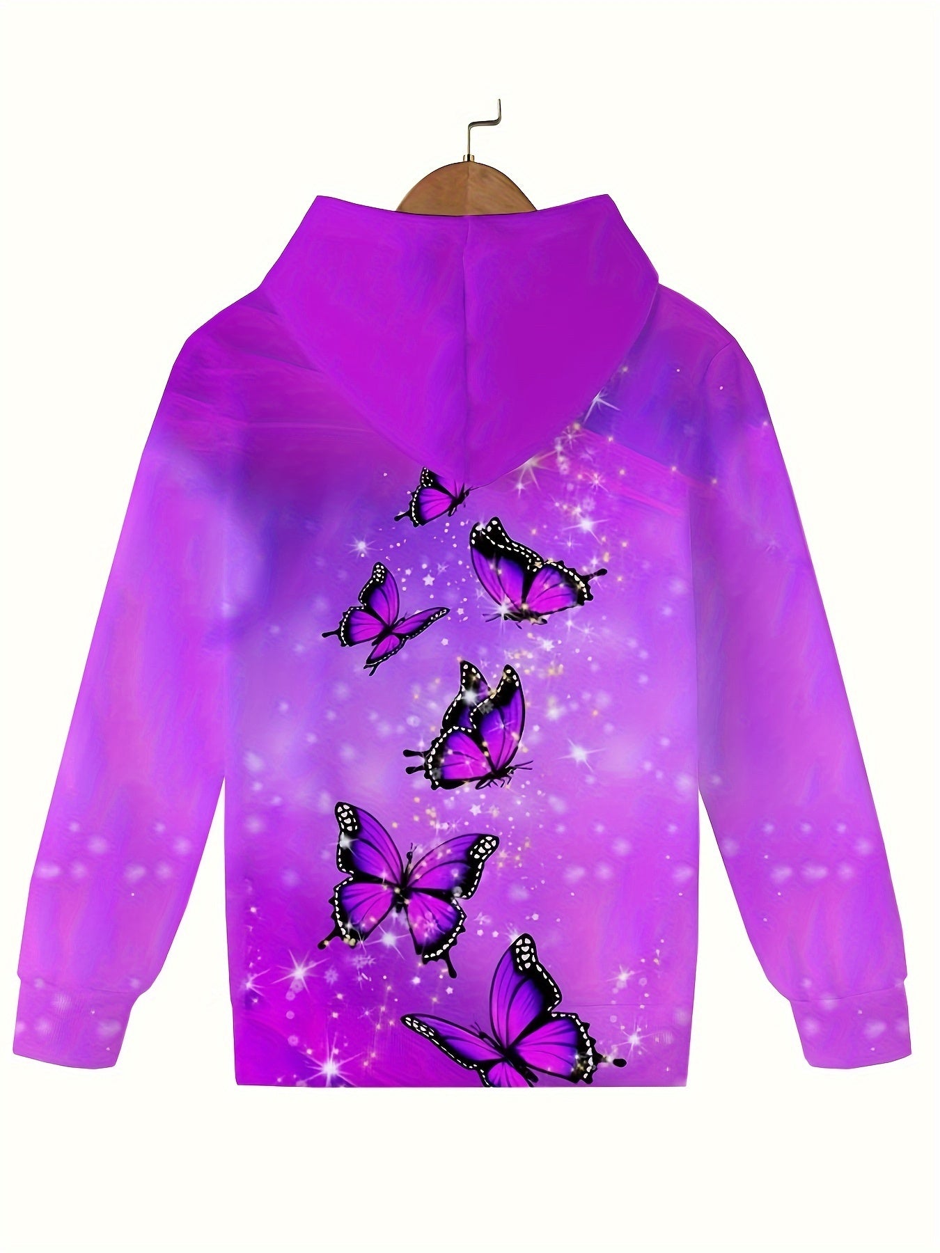 Sweet Butterflies Pattern Hooded Sweatshirt Long Sleeve Pullover Kids