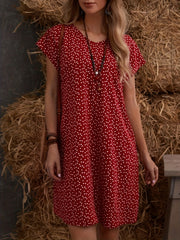 Confetti Heart Print Dress V Neck Short Sleeve Dress Spring Summer