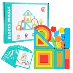 Wooden Rainbow Blocks Puzzle DIY Educational Stack Blocks
