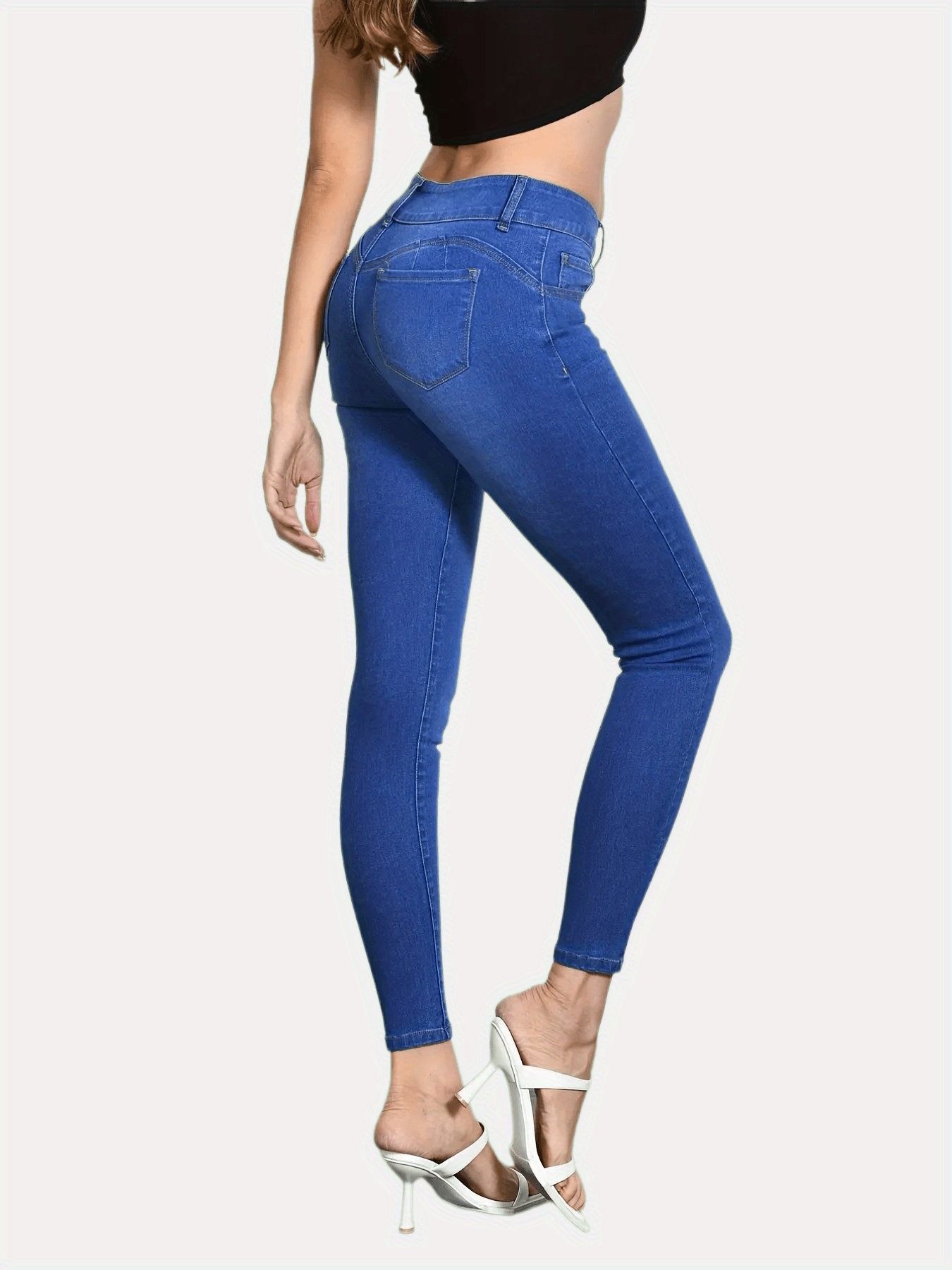 High Waist Skinny Jeans Slim Fit Ankle Length Denim Pants