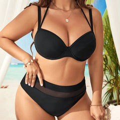 Sexy Plus Size Mesh Halter Bra & Panty Bikini Set