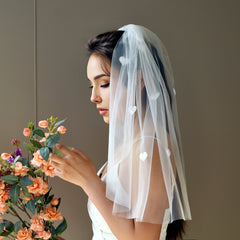 Short Bridal Veil with Heart Embellishments Sheer Nylon Wedding Veil