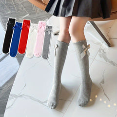 Girl's Bowknot Striped Knee High Socks Comfy Long Stockings