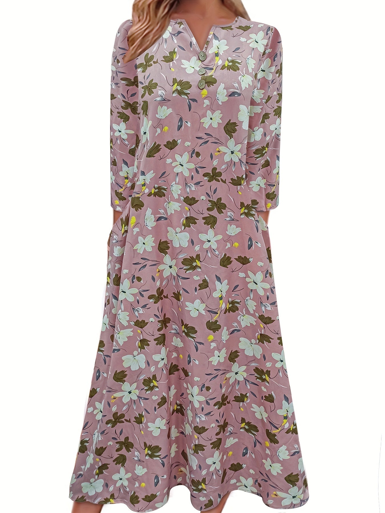 Women's Floral Print Long Sleeve Maxi Dress