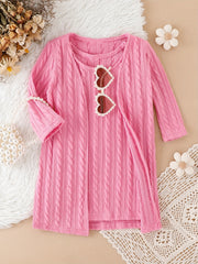 2pcs Baby Girl Knitted Vest Dress & Coat Kids Comfy Cotton