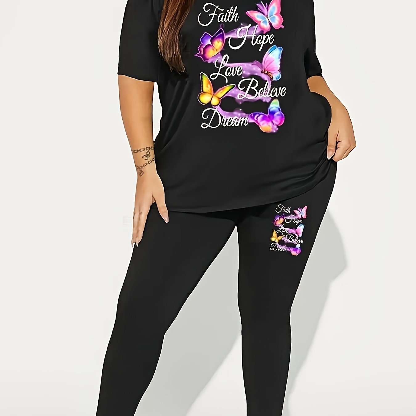 Women's Plus Coffee Print Tee & Leggings Outfit Set