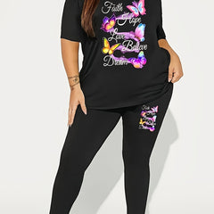Women's Plus Coffee Print Tee & Leggings Outfit Set