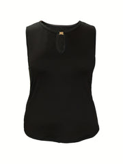 Solid V Neck Keyhole Front Tank Top