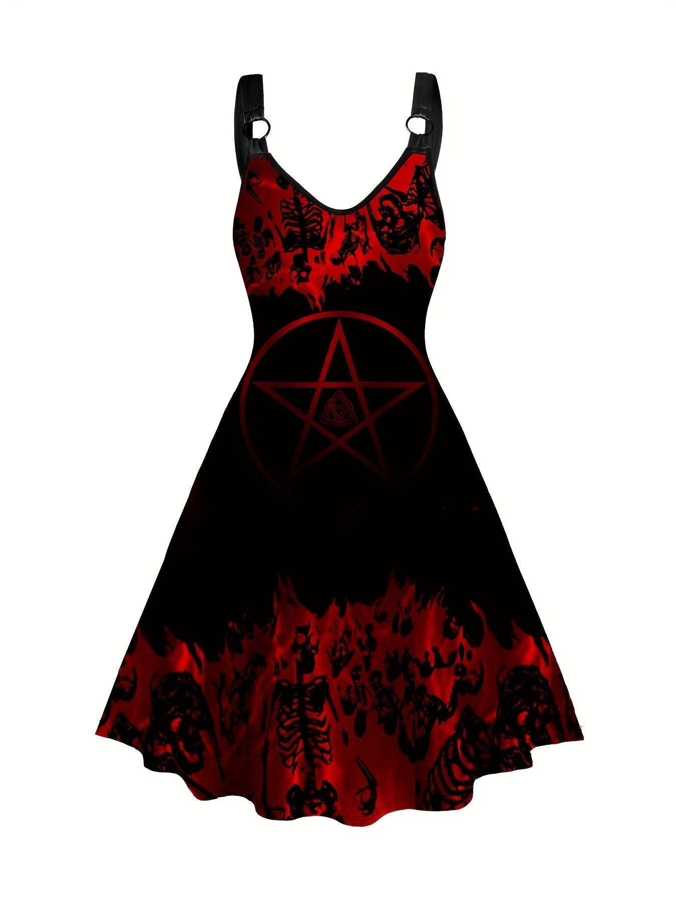 Skeleton Print Ring Linked Dress Dark Style Vintage Dress