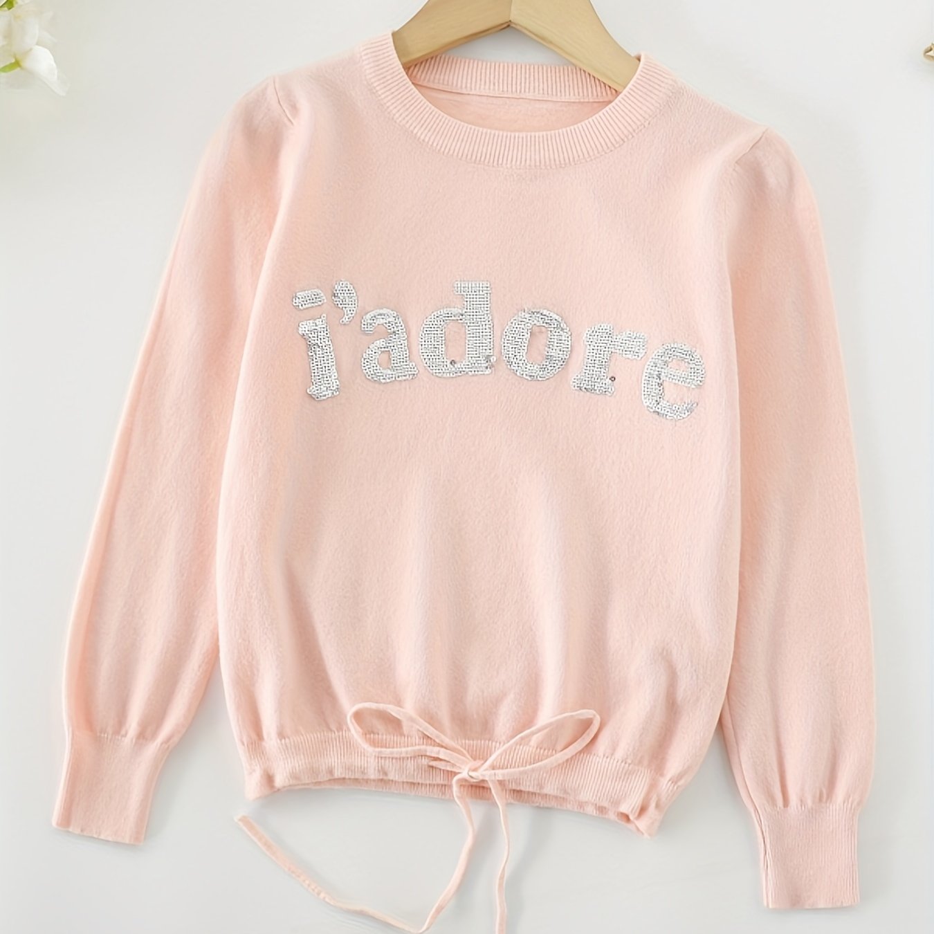 Girls' Sequin Letter Sweatshirt Top Crew Neck Pullovers