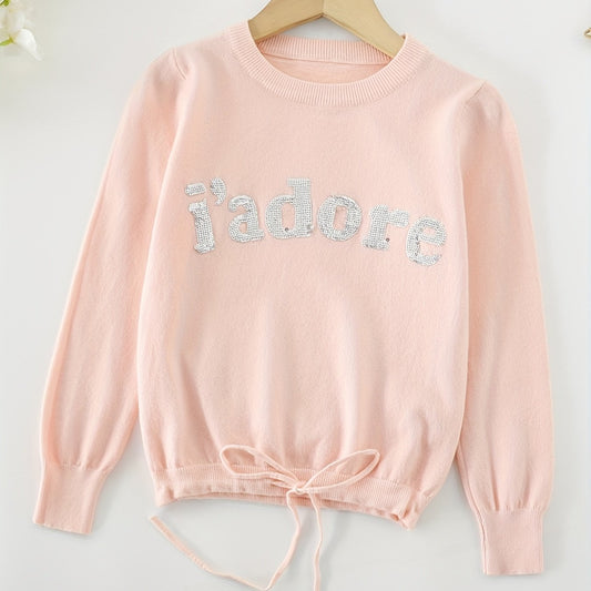 Girls' Sequin Letter Sweatshirt Top Crew Neck Pullovers