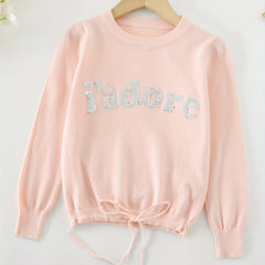 Girls' Sequin Letter Sweatshirt Top Crew Neck Pullovers