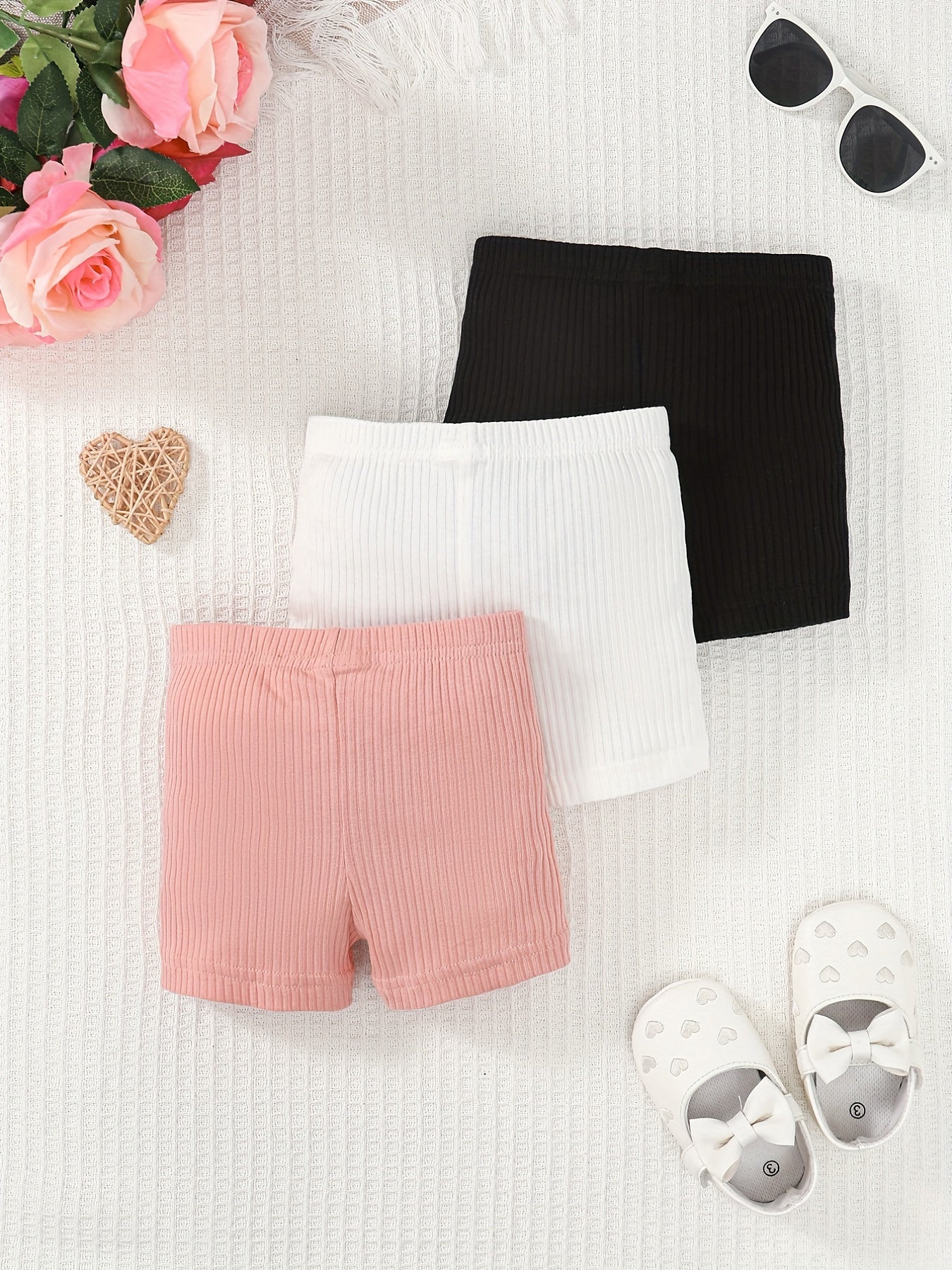 3pcs Baby Knit Shorts Set Comfy Casual Clothes