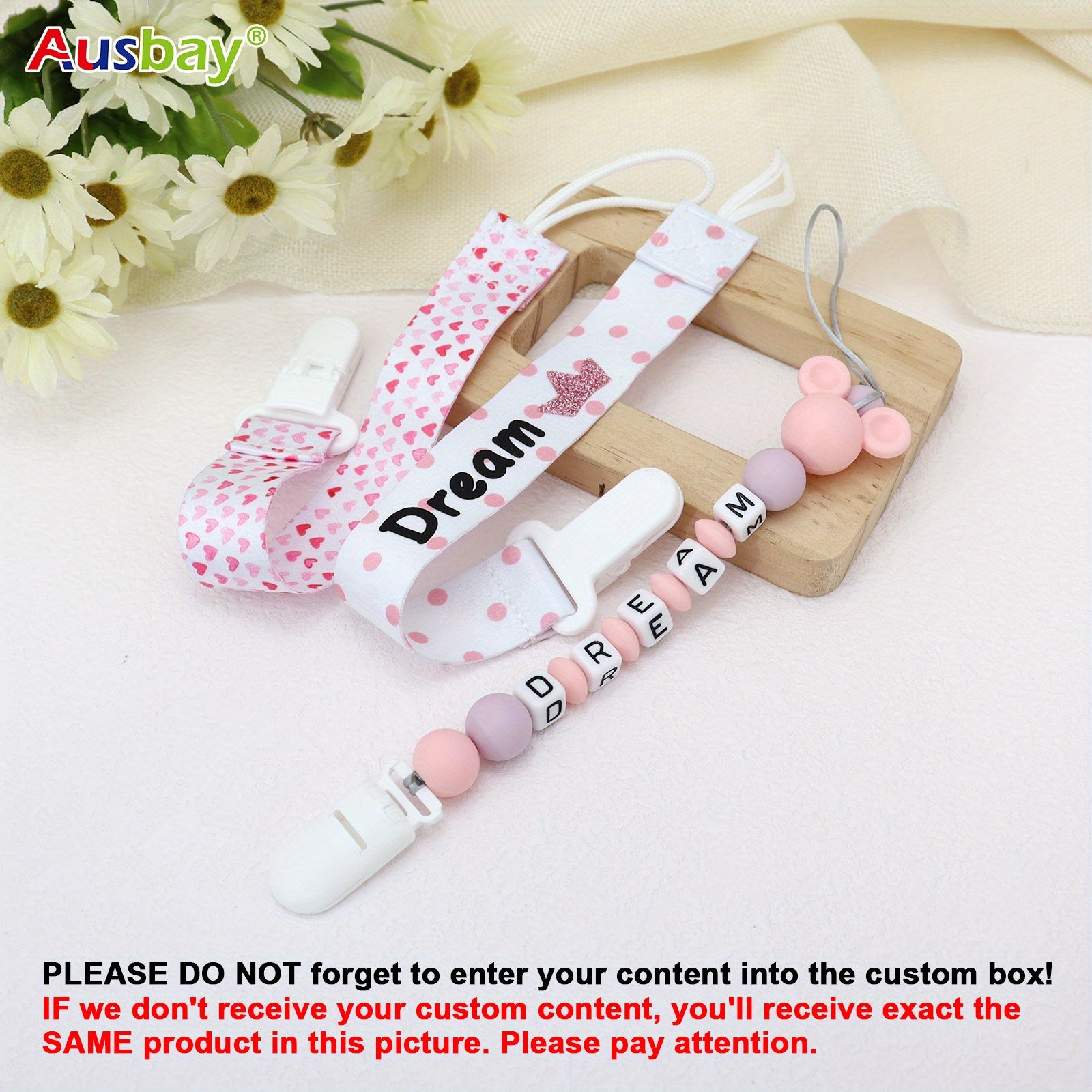 Customized Baby Dummy Clip Personalized Pacifier Leash Newborn Gift