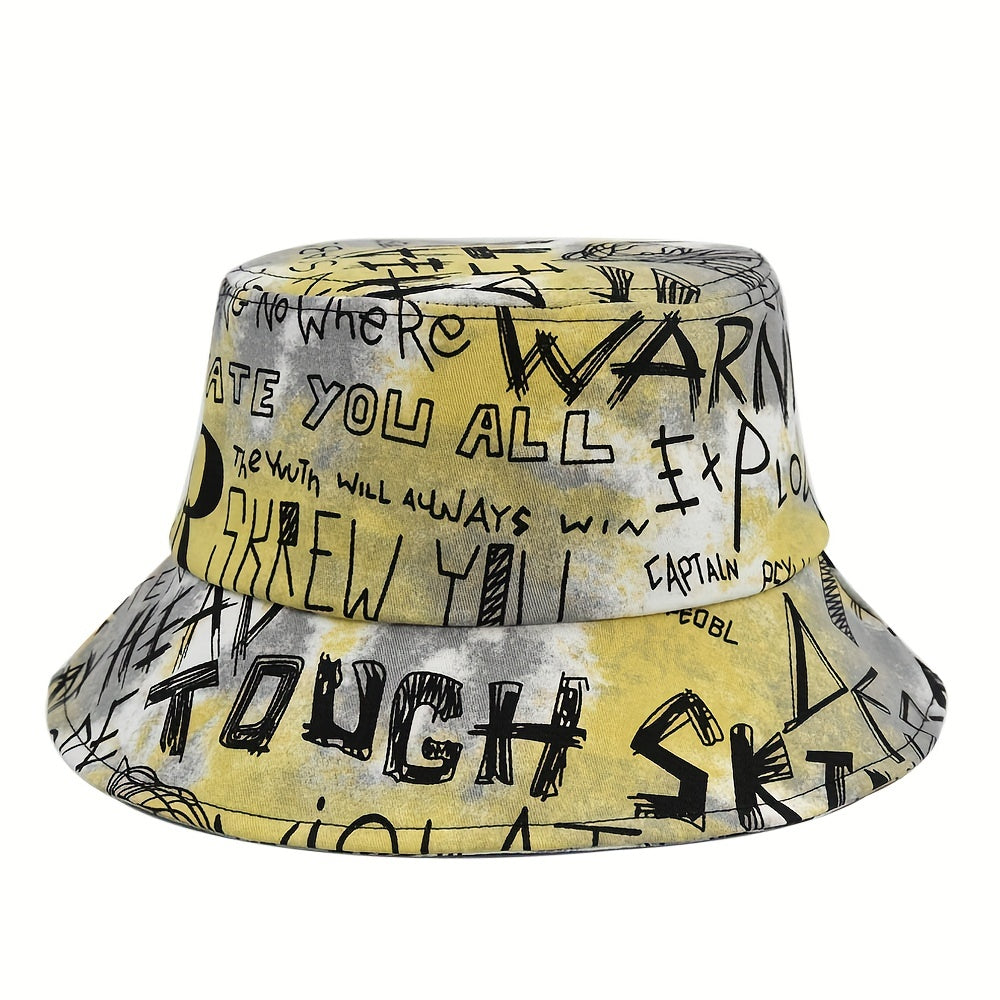 Tie Dye Letter Graffiti Print Bucket Hat Hip Hop Fisherman Cap