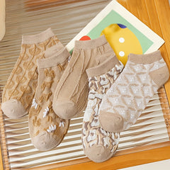 5 Pairs 3D Textured Ankle Socks Women's Stockings