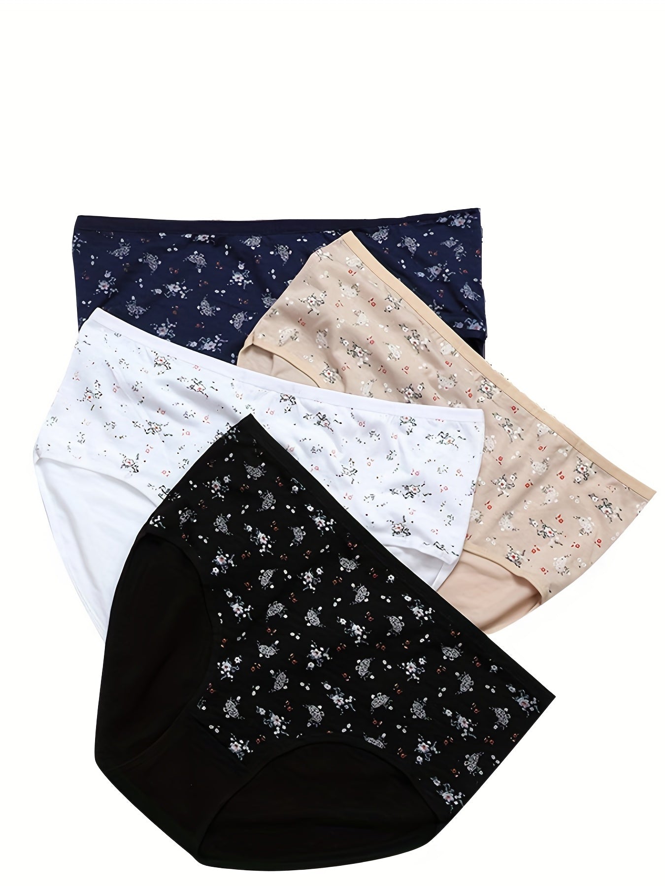 4 Pack Women's Plus Floral Print Stretch Briefs Set