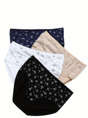4 Pack Women's Plus Floral Print Stretch Briefs Set