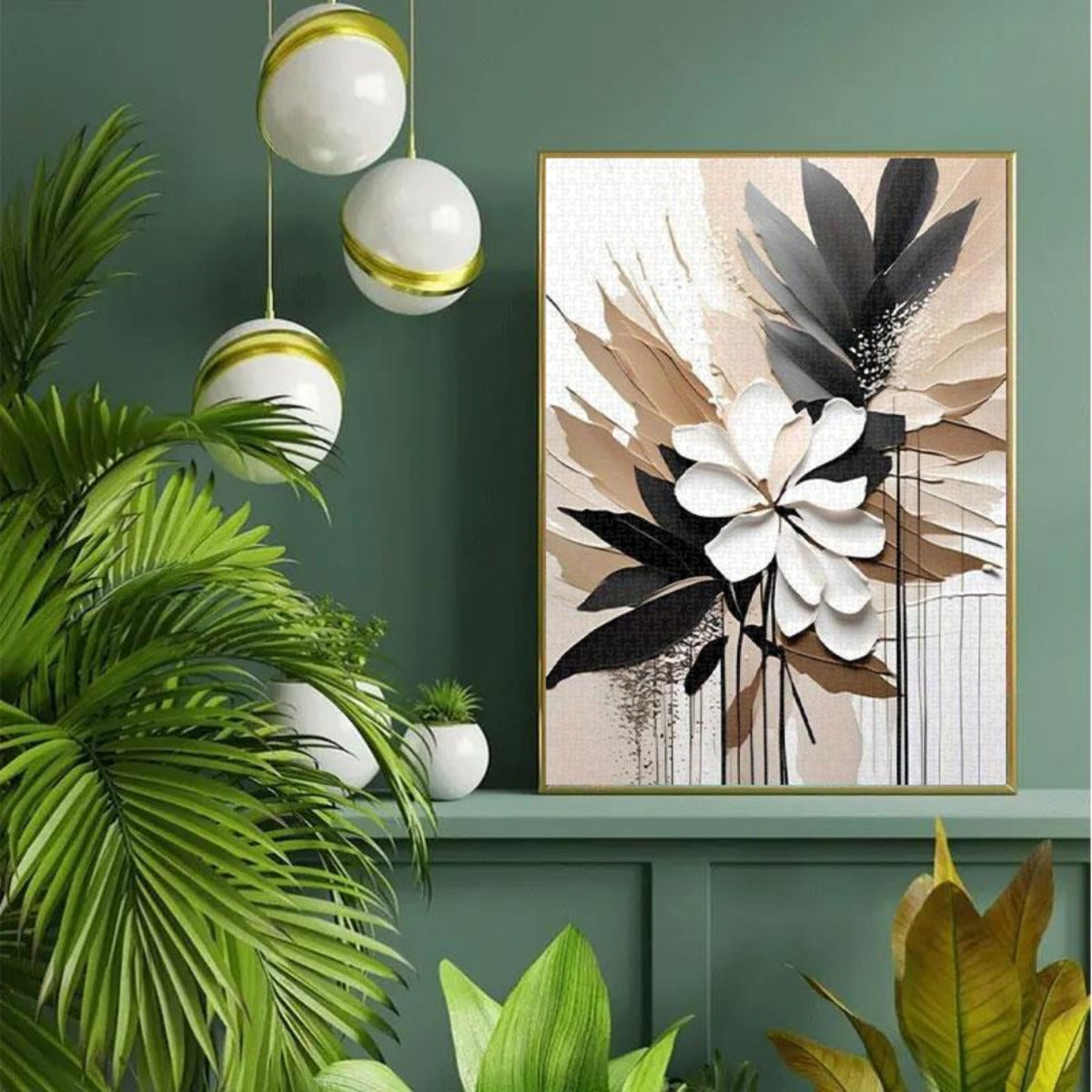 3D Brushstroke Puzzle with Petals and Brown Leaves - Home Decor Decompression