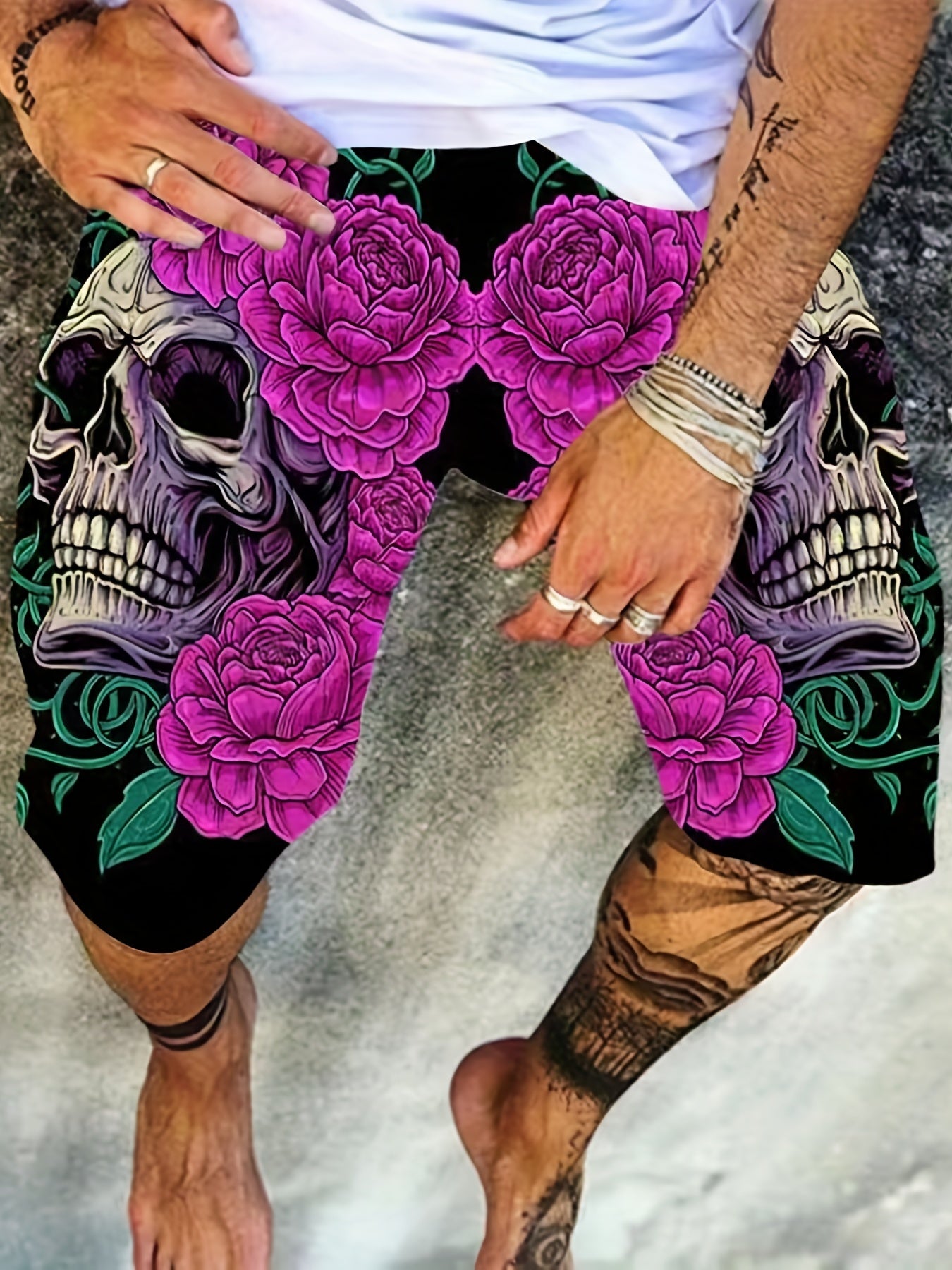 Men's Floral Skull Graphic Shorts Comfortable and Stylish Summer Wear