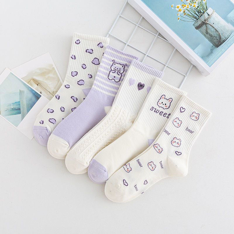 5 Pairs Cartoon Print Socks Women's Stockings