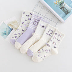 5 Pairs Cartoon Print Socks Women's Stockings
