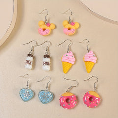 5 Pairs Cute Donut Ice Cream Earring Set for Girls