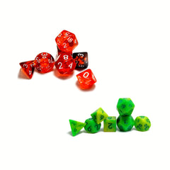 Mini Dice Set Light Green and Transparent Red Polyhedral Dice Set