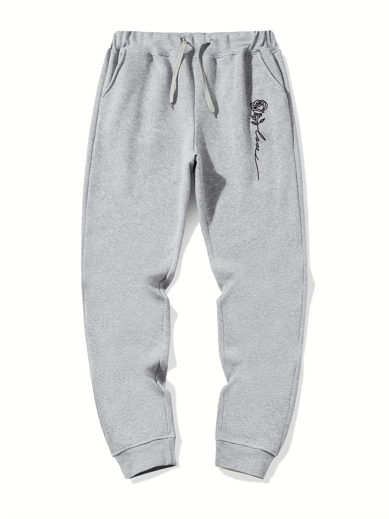 Rose Pattern Casual Graphic Drawstring Joggers Men's Sweatpants