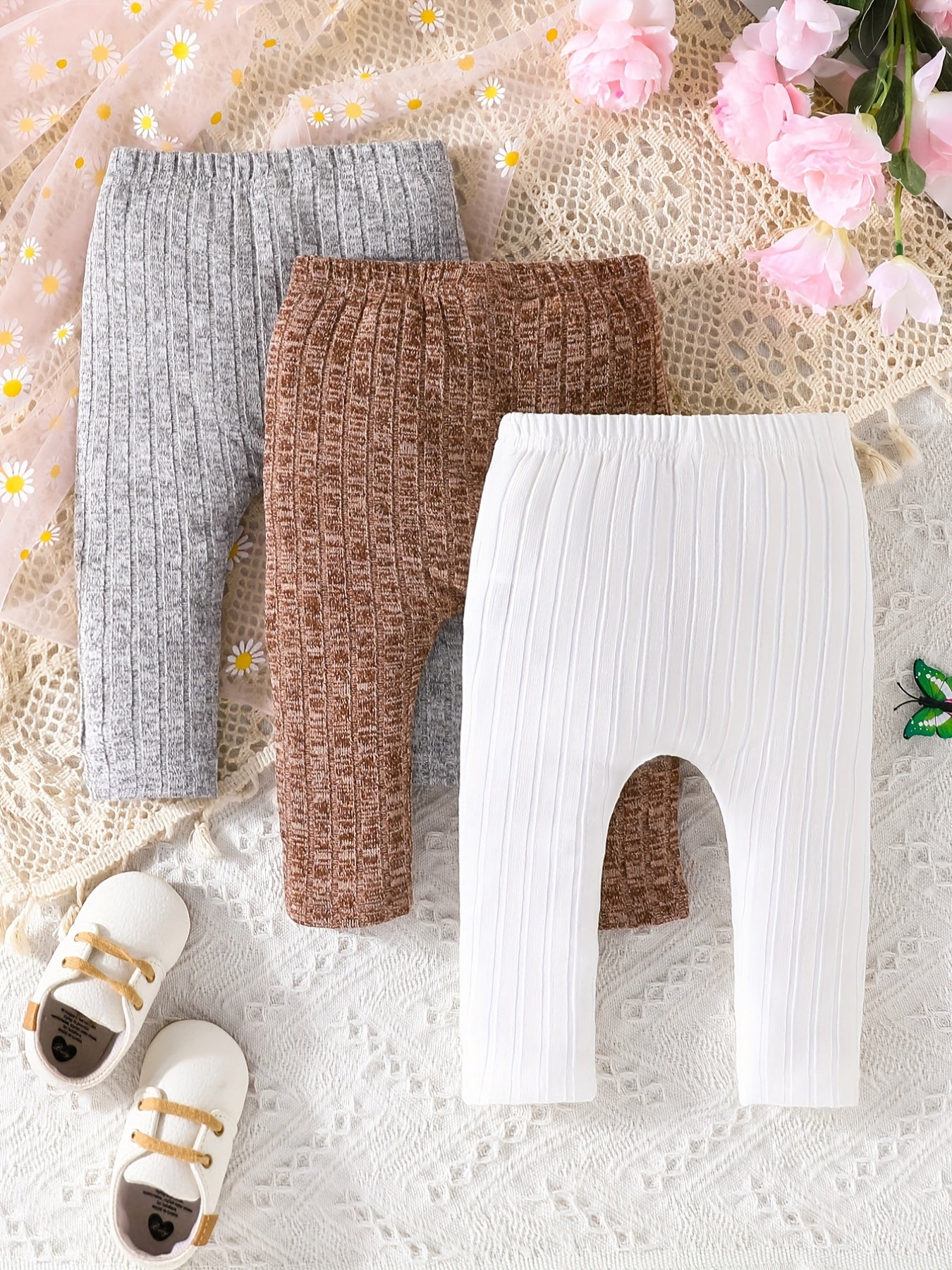 Baby Knit Ribbed Leggings 3pcs Set Spring Autumn Trousers