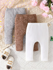 Baby Knit Ribbed Leggings 3pcs Set Spring Autumn Trousers