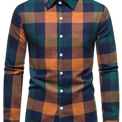 Plaid Print Men's Casual Button Up Shirt Spring Summer Autumn Tops