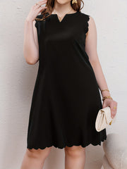 Cap Sleeve Scallop Trim Notched Neck Mini Dress