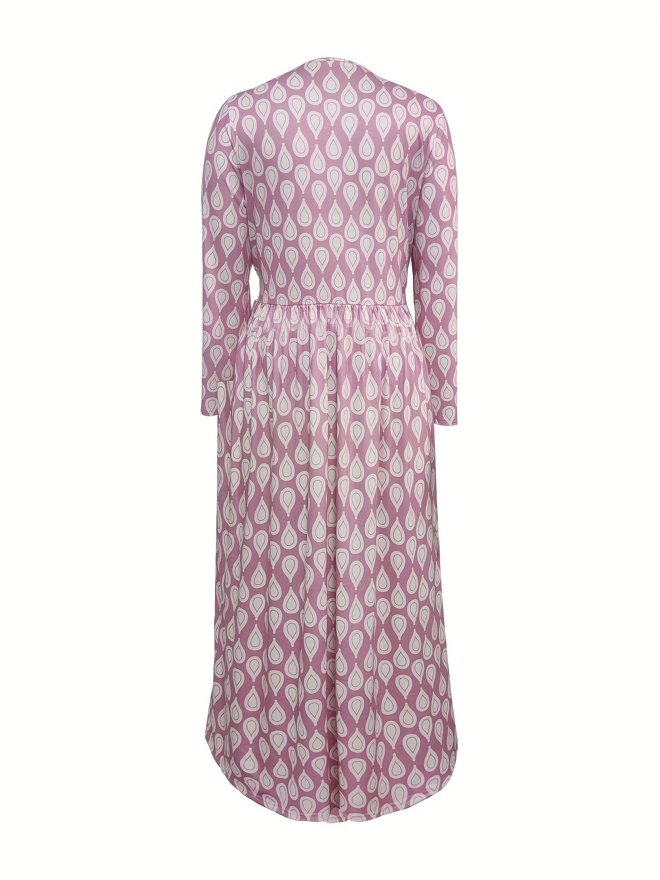 Women's Plus Water Drops Print Long Sleeve Deep V Neck Ruched Maxi Dress