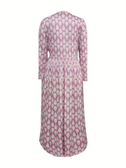 Women's Plus Water Drops Print Long Sleeve Deep V Neck Ruched Maxi Dress