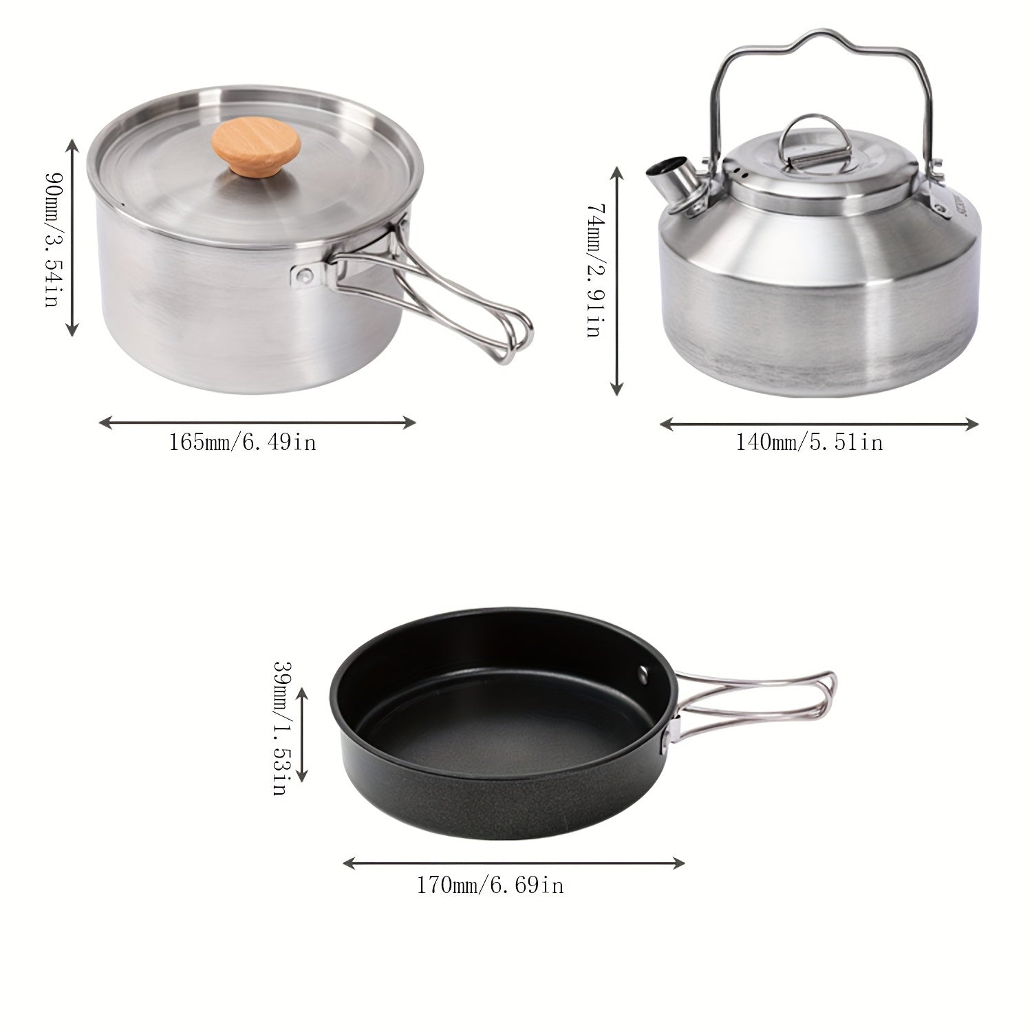 304 Stainless Steel Kitchenware Set with Teapot & Non-Stick Frying Pan